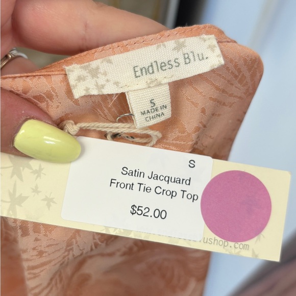 NWT Satin Jacquard Front Tie Crop Top - Picture 6 of 6